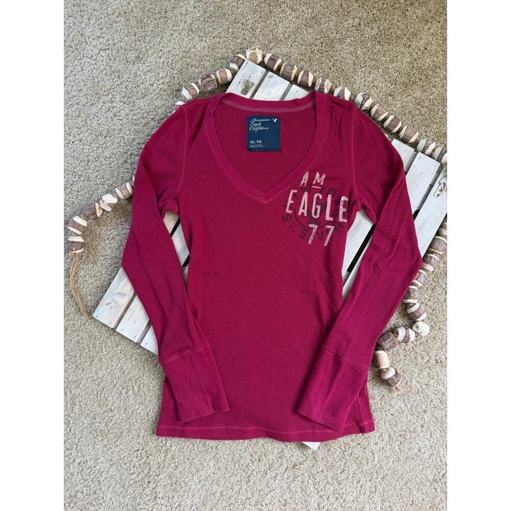 Vintage Y2K American Eagle Outffiters V Neck Thermal Long Sleeve Shirt